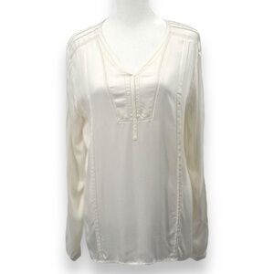 NWT Johnston & Murphy Womens Boho Bib Blouse, Cream, Size S